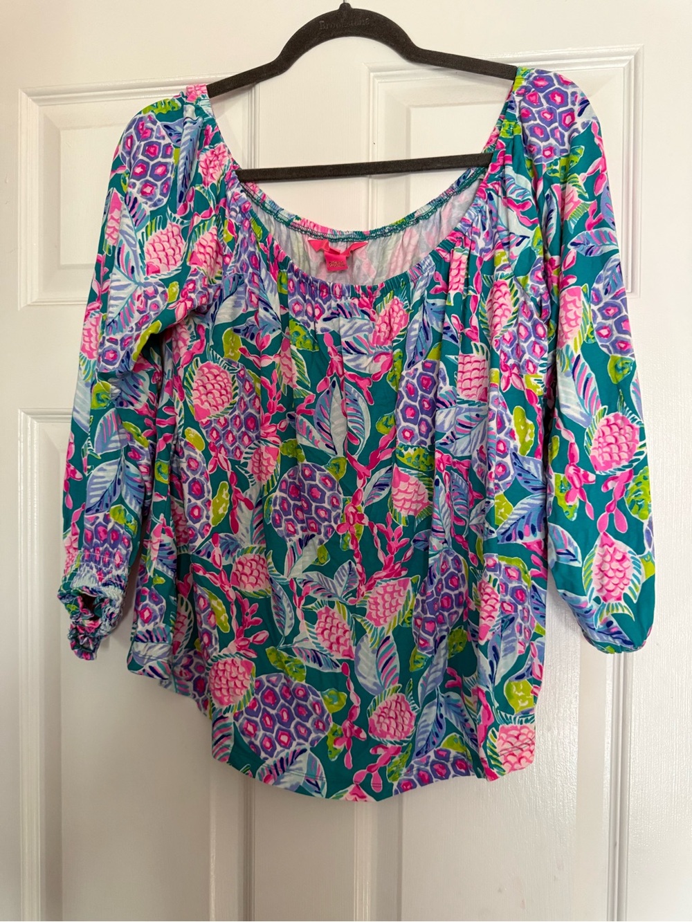 Lilly Pulitzer Lana Top in Lana Top Maldives Green Turtle Wave XL EUC
